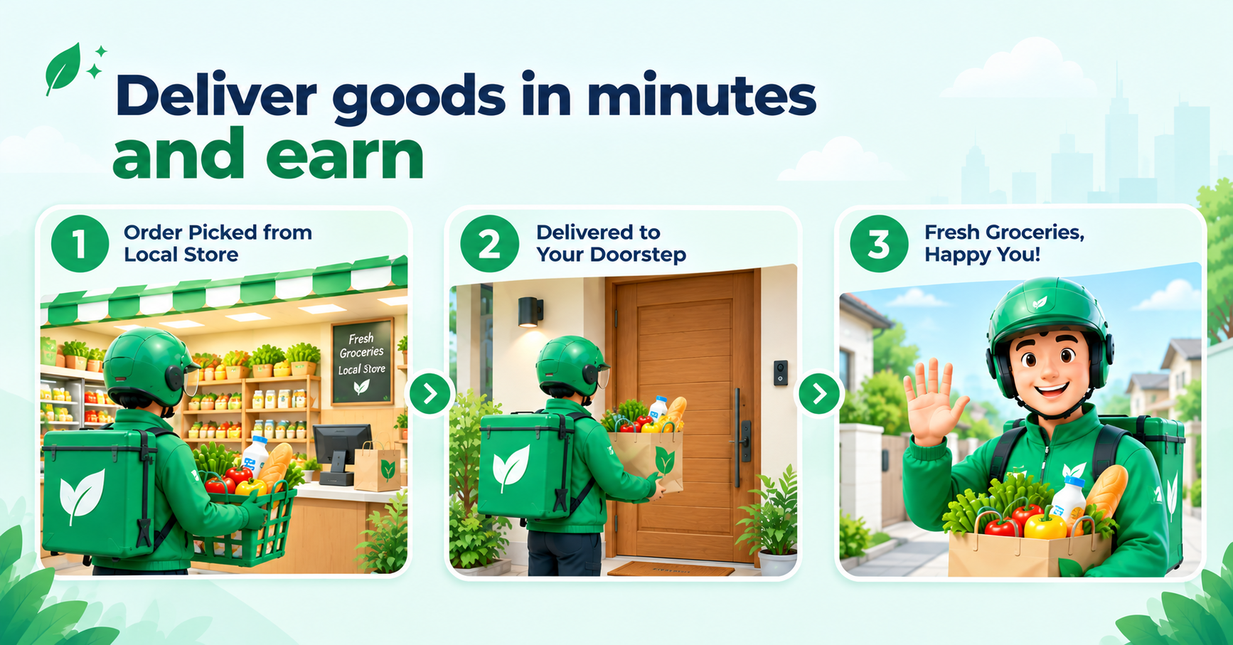 Delivery partner delivering groceries from a local store in minutes