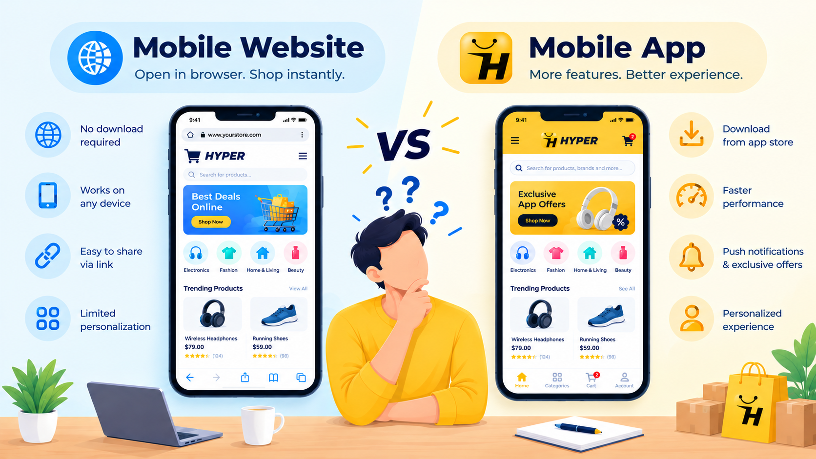 Comparison of mobile website and mobile app for an online store