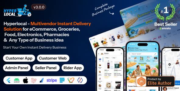 Hyperlocal - Multivendor eCommerce, Grocery, Food, Pharmacy Flutter Delivery app - Admin & Website