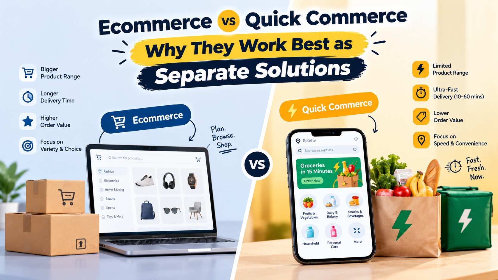 Ecommerce vs Quick Commerce: Why They Work Best as Separate Solutions