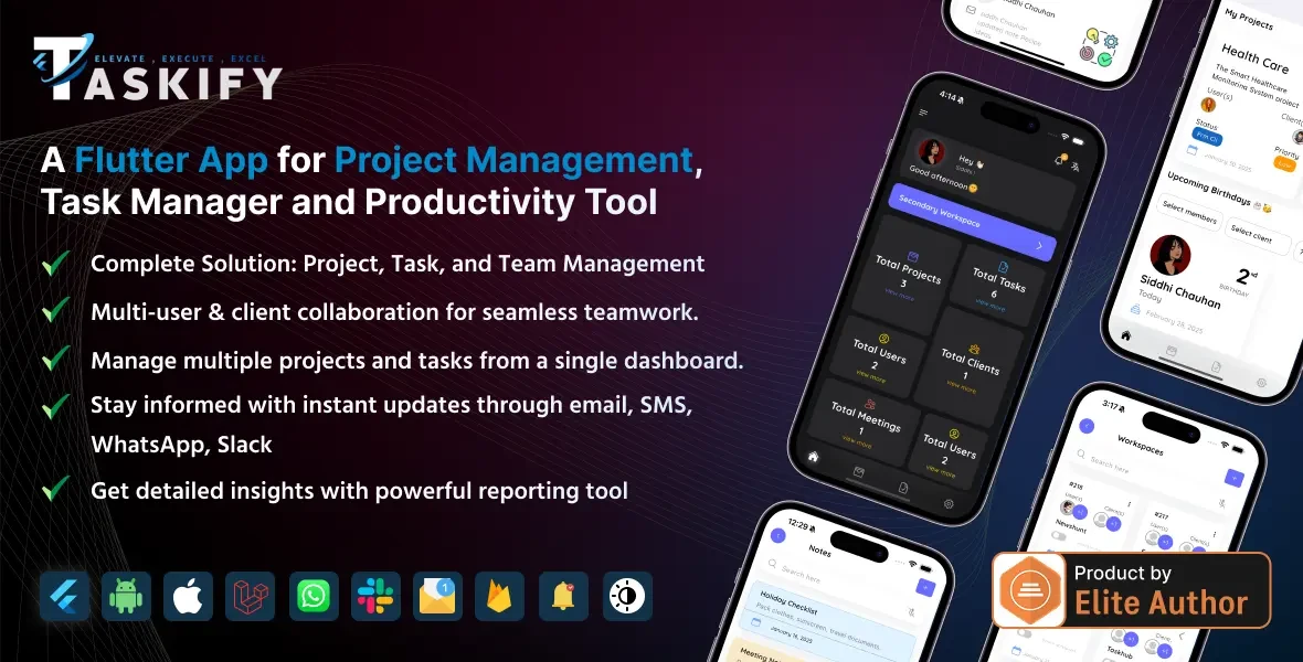 Taskify Flutter App - Project Management, Task Manager and Productivity Tool promotional banner