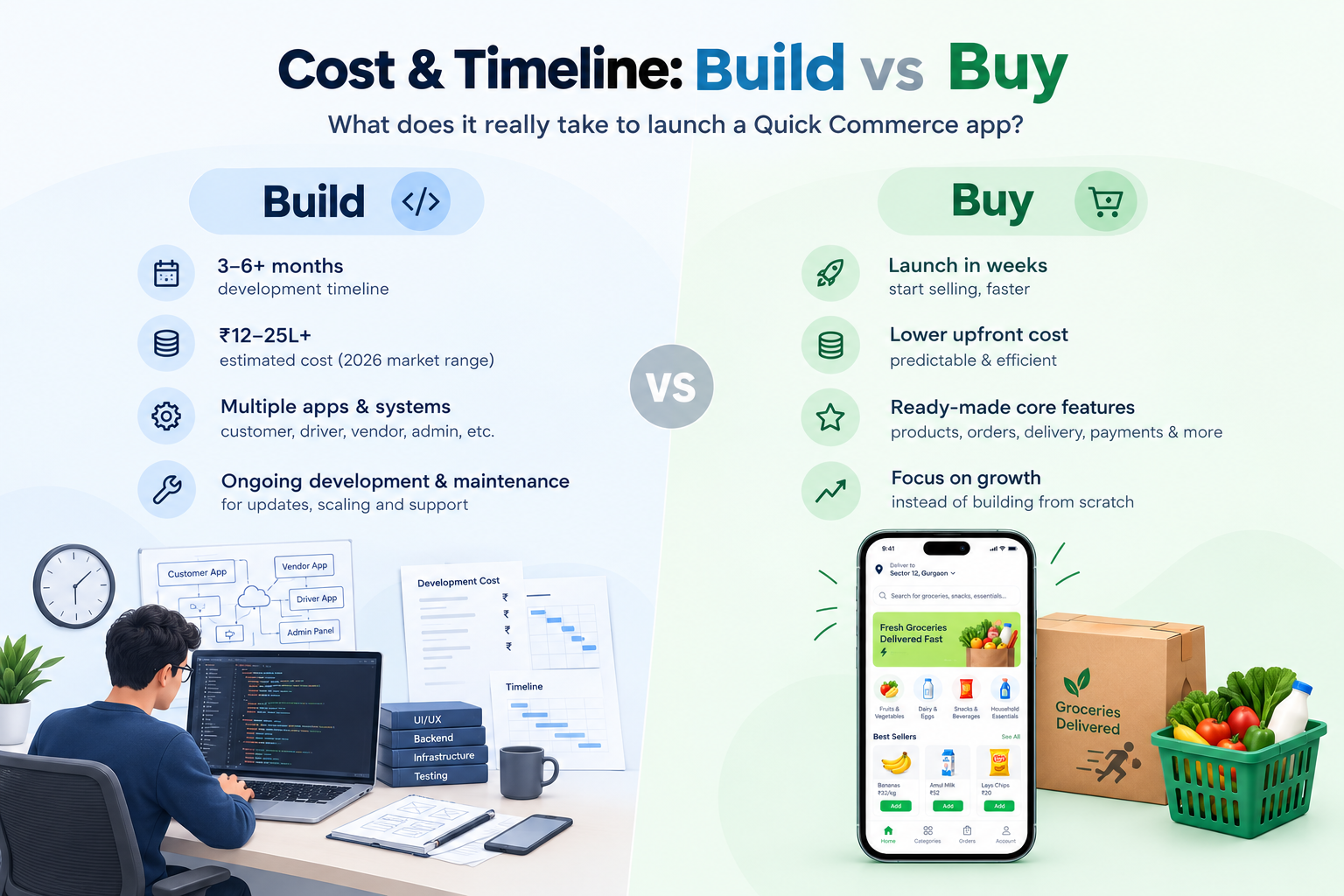 Cost and timeline of building a quick commerce app from scratch