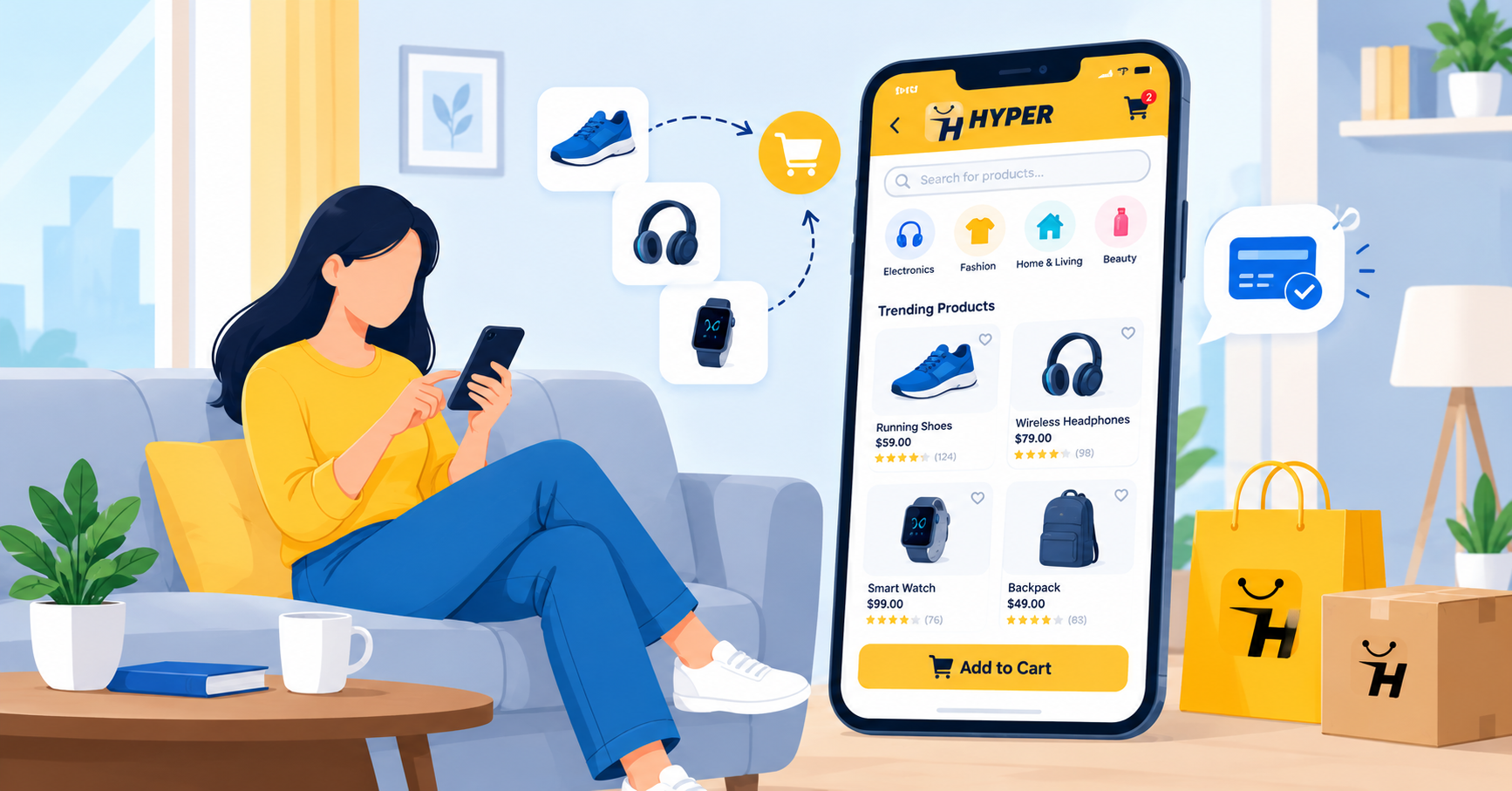 Customer shopping from an online store using a mobile app