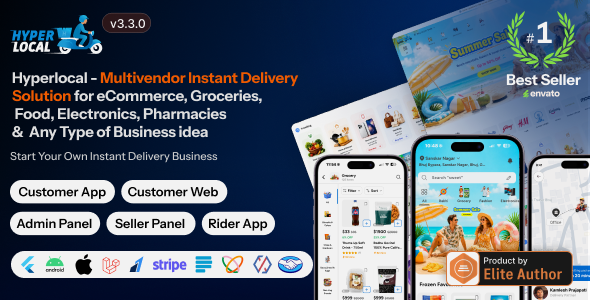 Hyperlocal - Multivendor eCommerce, Grocery, Food, Pharmacy Flutter Delivery app - Admin & Website